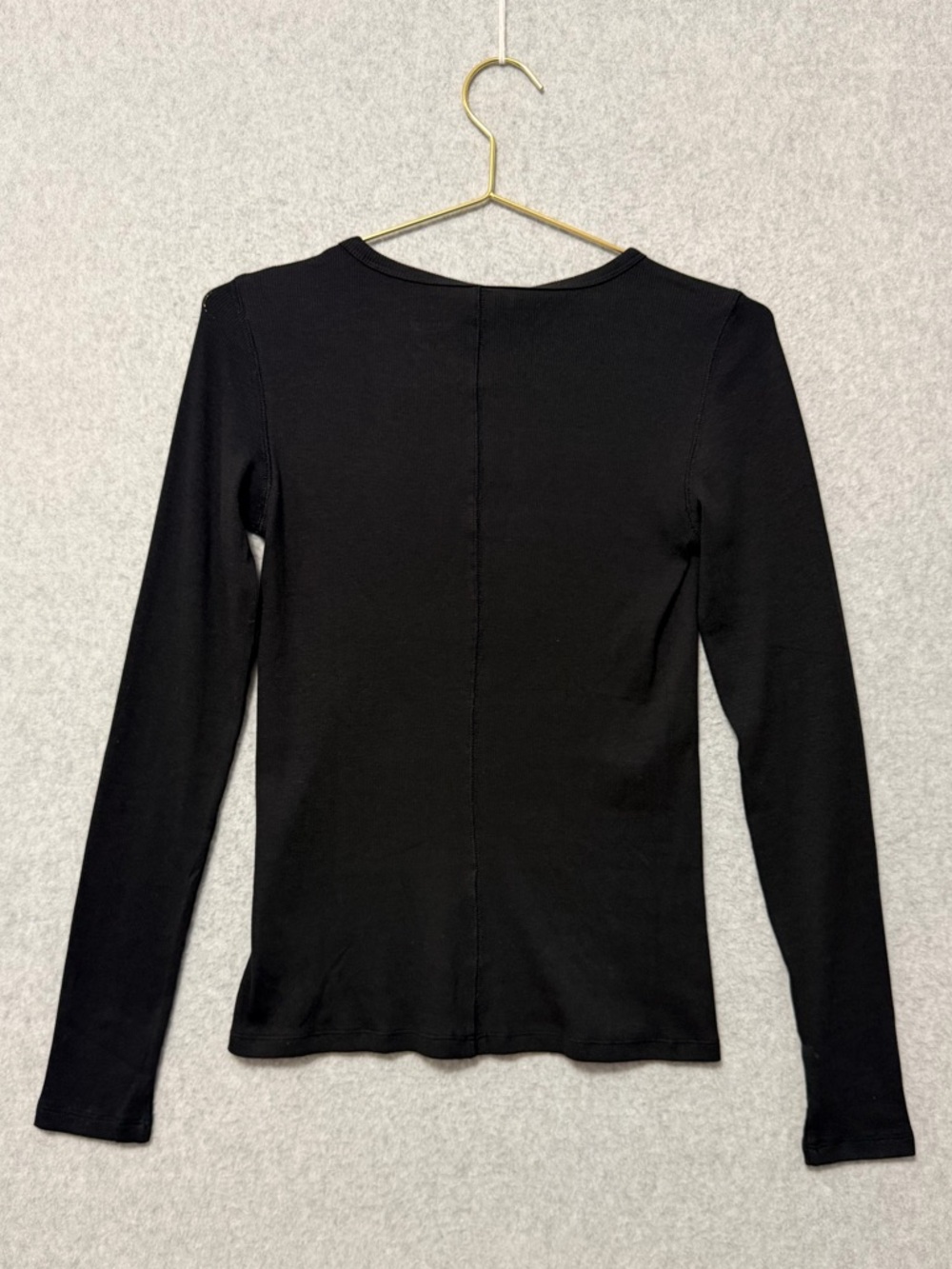 Everlane Lux Supima Micro-Rib Long Sleeve Crew Tee NWT Size Small Black Fitted - Picture 6 of 9
